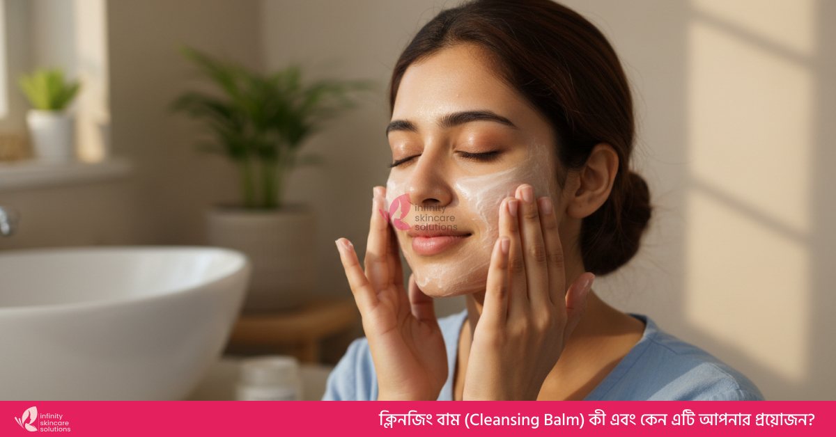 A beautiful texture of cleansing balm melting on skin by Infinity Skincare Solutions.